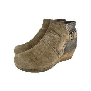 Dansko Shirley Wedge Ankle Boots US 10 Women's Brown Suede Leather Booties